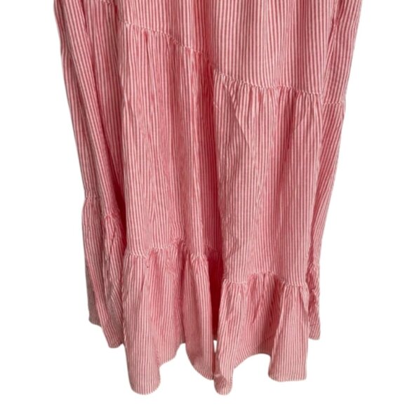 Red  &  White Free People Women's Striped Sleeveless Smocked Tiered Maxi Dress - Picture 5 of 10